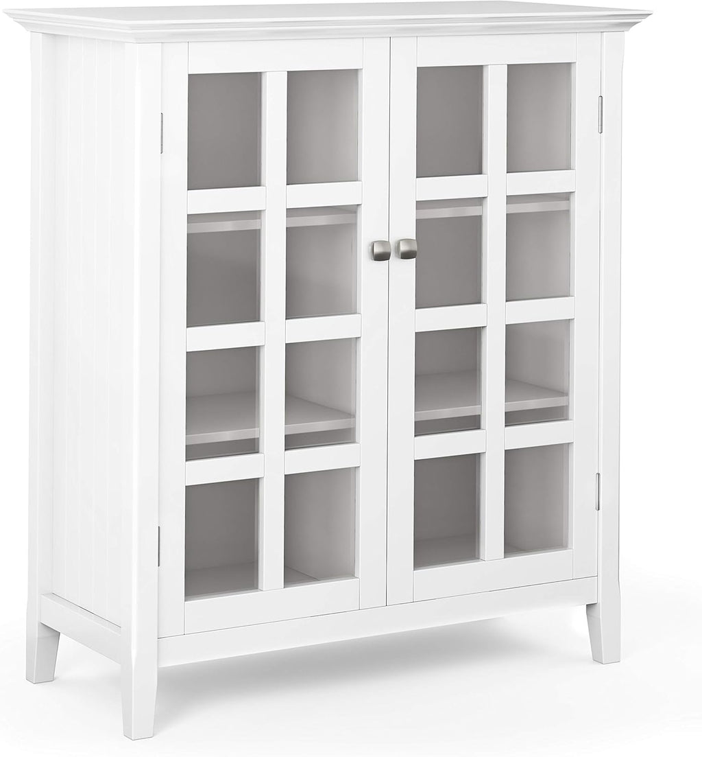 Solid Wood 39 inch Wide Storage Cabinet in Black with 2 Tempered Glass Doors and 4 Adjustable Shelves Y132849