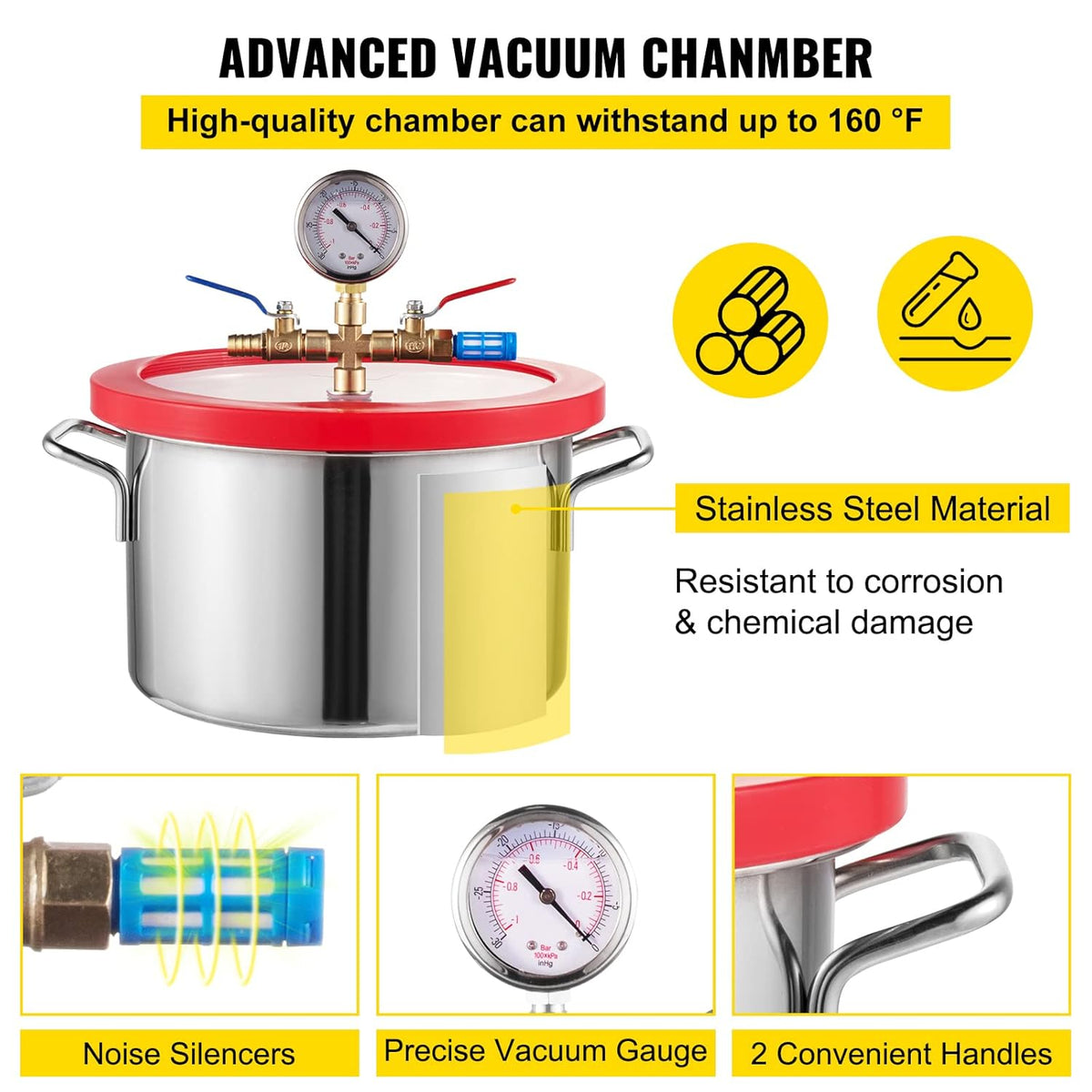 1.5 Gallon Stainless Steel Vacuum Chamber Kit with 2.5 CFM Vacuum Pump B69299