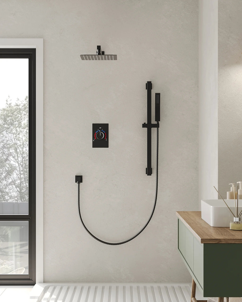 Matte Black 10 in. Shower Faucet Set with Handheld Slide Bar O197807