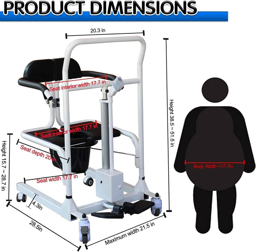 Electric Patient Lift Transfer Chair with 180° Split Seat and Bedpan J337