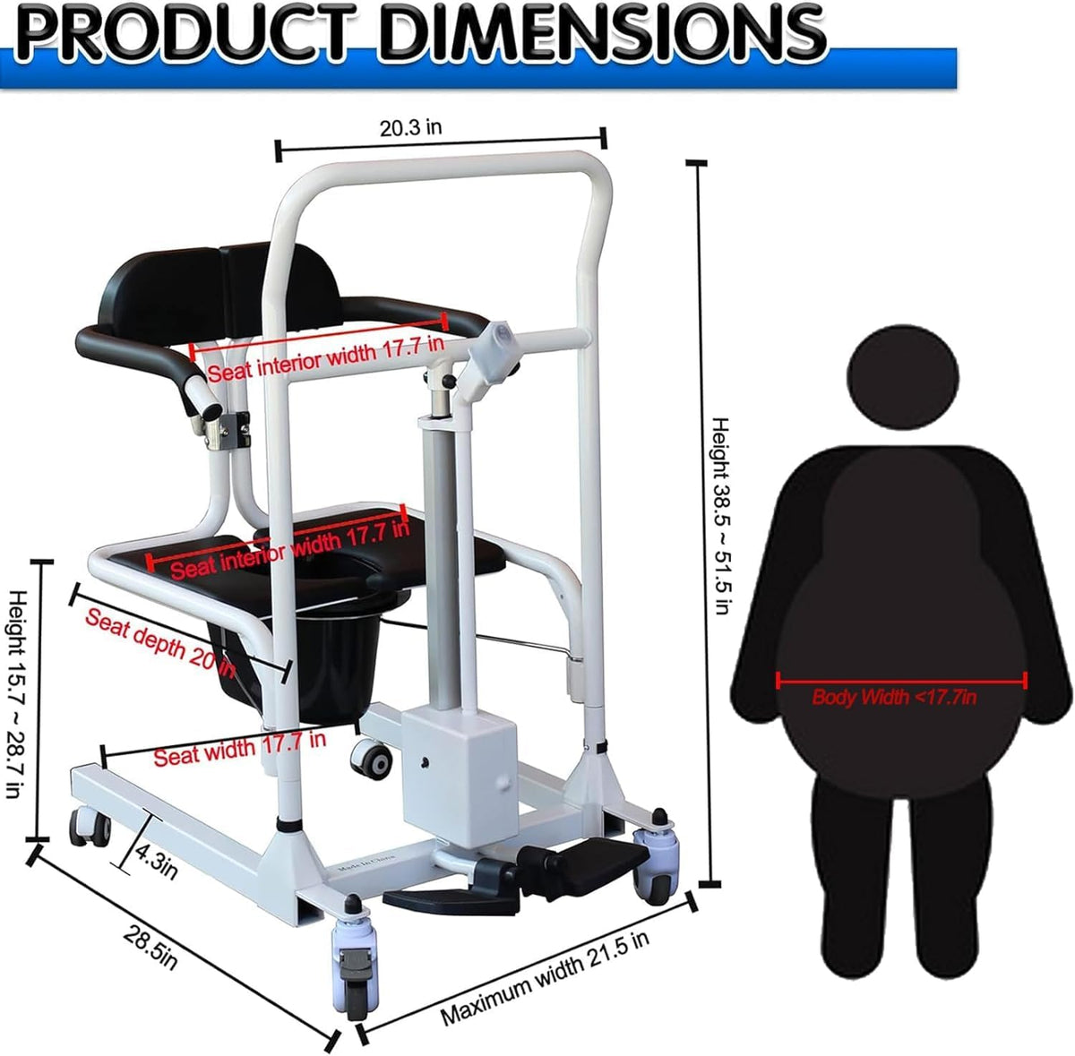Electric Patient Lift Transfer Chair with 180° Split Seat and Bedpan J337
