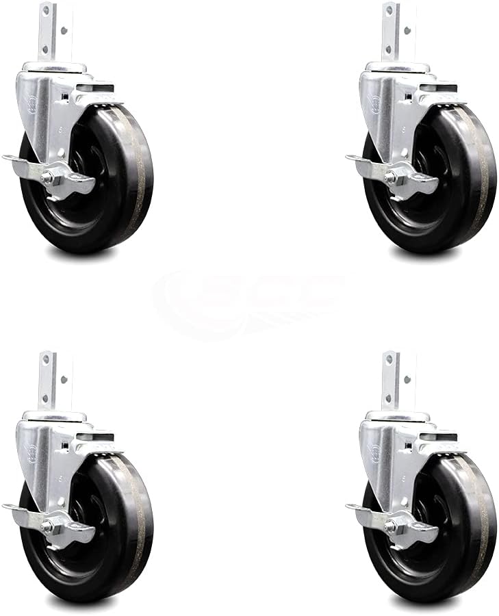 Swivel Square Stem Caster Set 4 with Black Phenolic Wheel E609