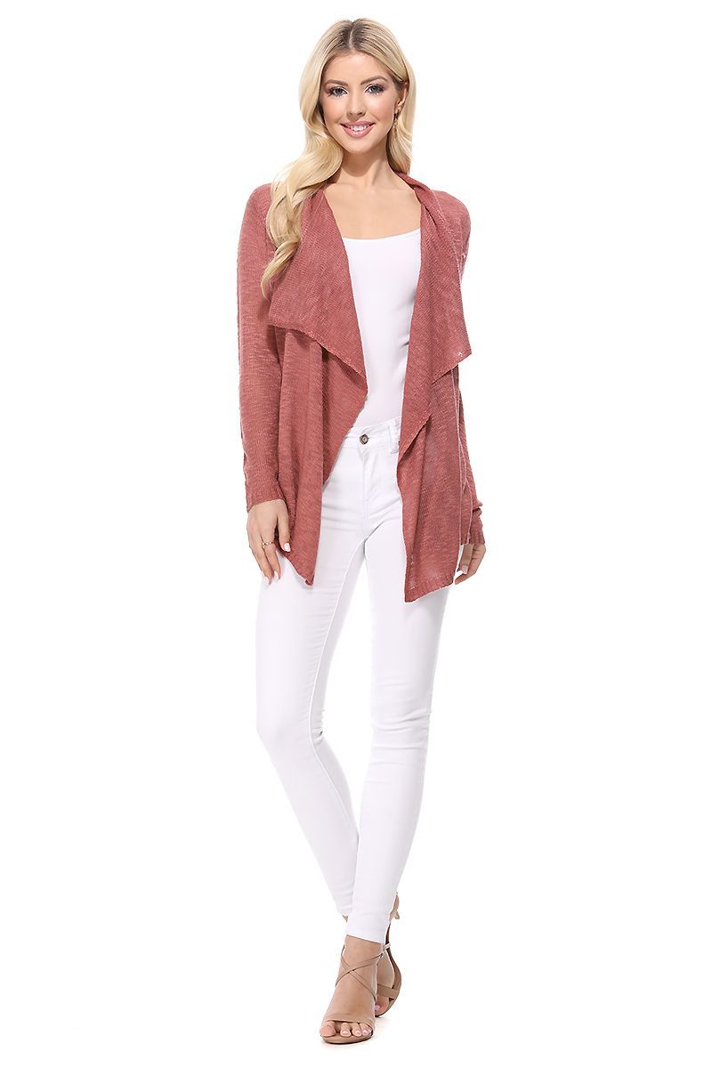 Women's Long Sleeve Sheer Open Front Cardigan Sweater Q176