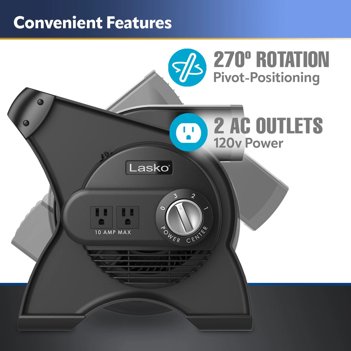 12 Pivoting High Velocity 3-Speed Blower Fan with Outlets, Black U454