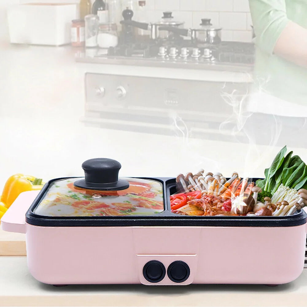 2 in 1 Electric BBQ Grill Pan Hot Pot I8838