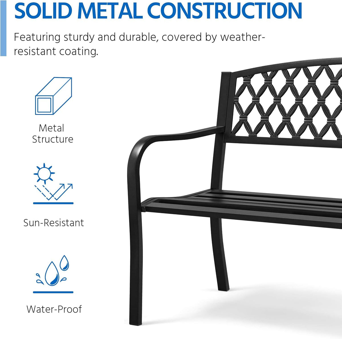 Black Cast Iron Steel Garden Bench with Armrests R967