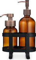 Amber Glass Soap Dispenser Set With Caddy Stand V9924