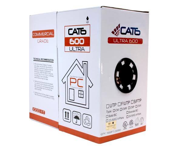 Cat6 Shielded Bulk Ethernet Cable, Riser CMR, Solid 24 AWG, 1000ft Black W584