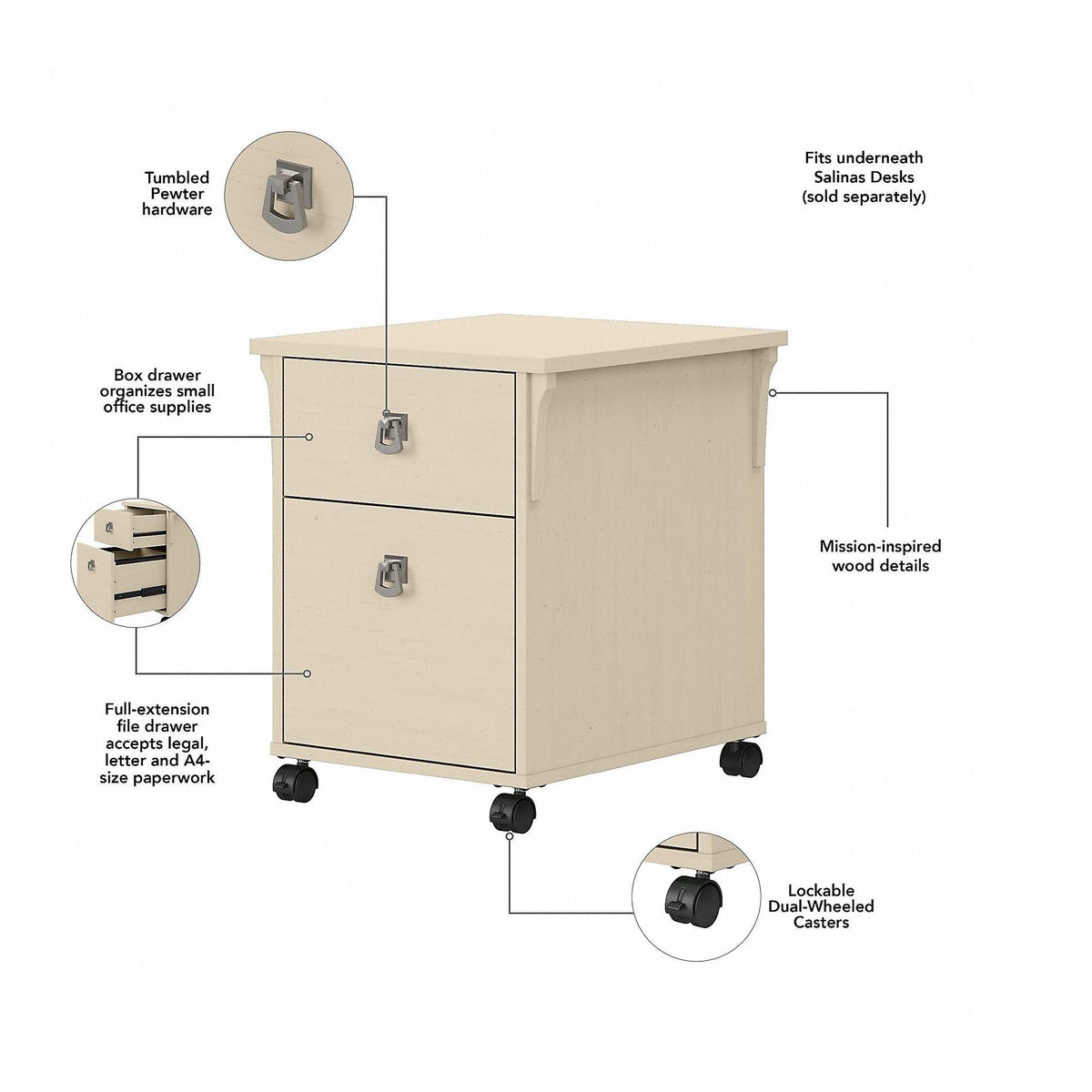 Antique White 2 Drawer Mobile File Cabinet U2734