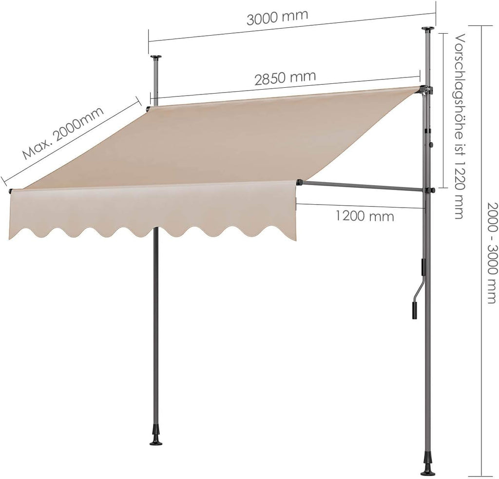 Khaki Retractable Patio Awning with Hand Crank M44077