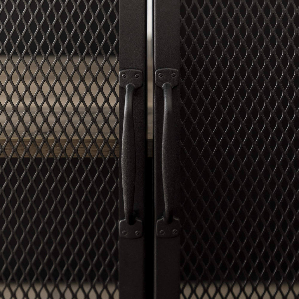 33 inch Grey Wash Bar Cabinet with Metal Mesh F25571