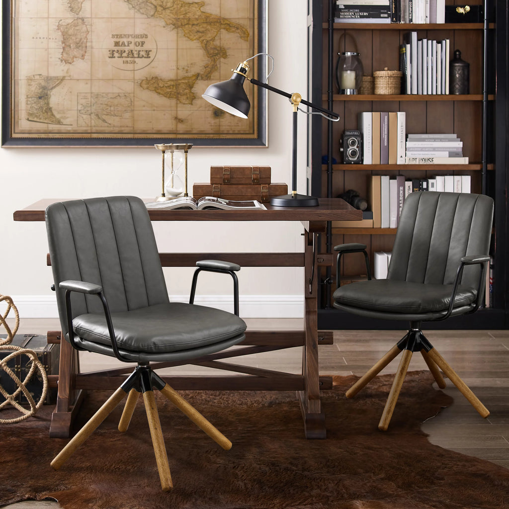 Gray Faux Leather Swivel Accent Chair with Oak Wood Legs S87634