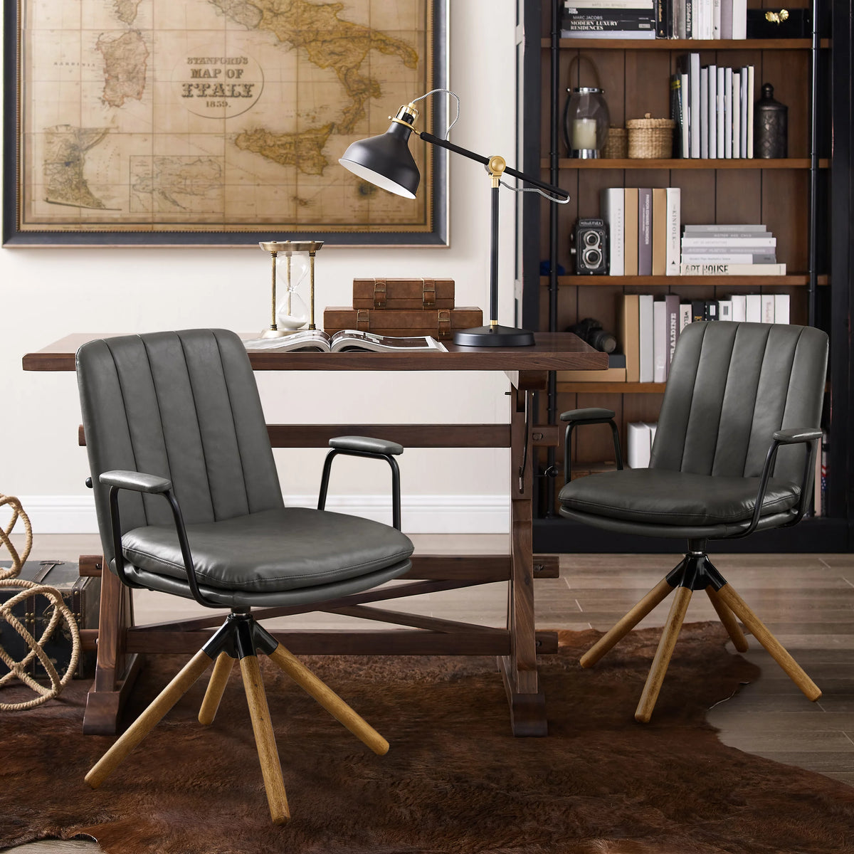 Gray Faux Leather Swivel Accent Chair with Oak Wood Legs S87634