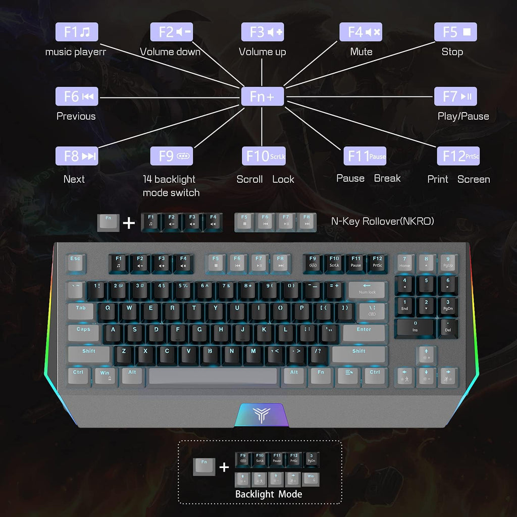 RGB Backlit Ultra-Compact 89 Keys Mechanical Gaming Keyboard with Hot-Swappable Switch A8839