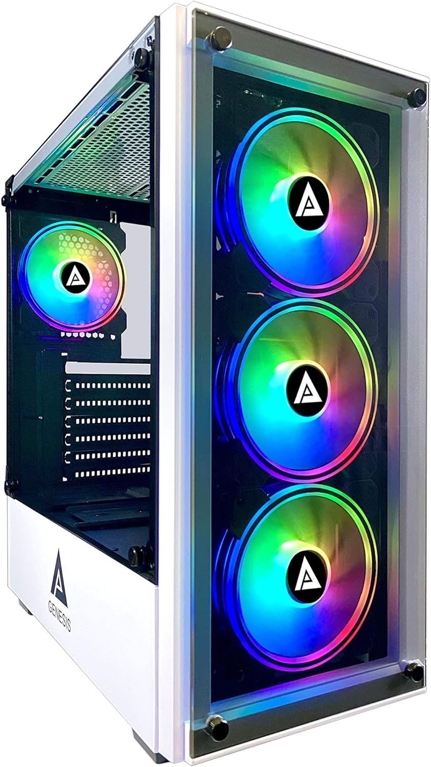 Black Mid Tower Gaming Case with 2 Tempered Glass Panels and 4 RGB Fans F828730