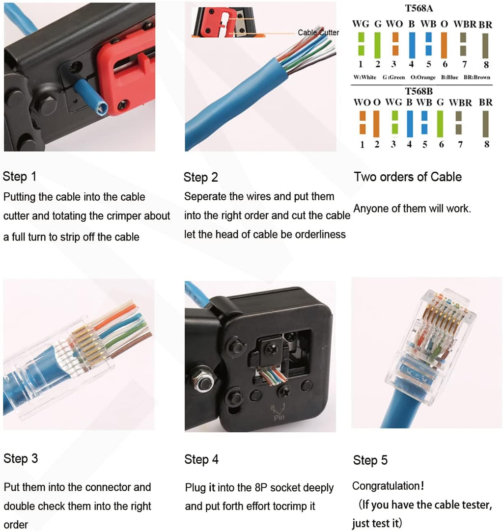RJ45 Crimp Tool Kit with 50PCS Connectors Cable Tester A857172