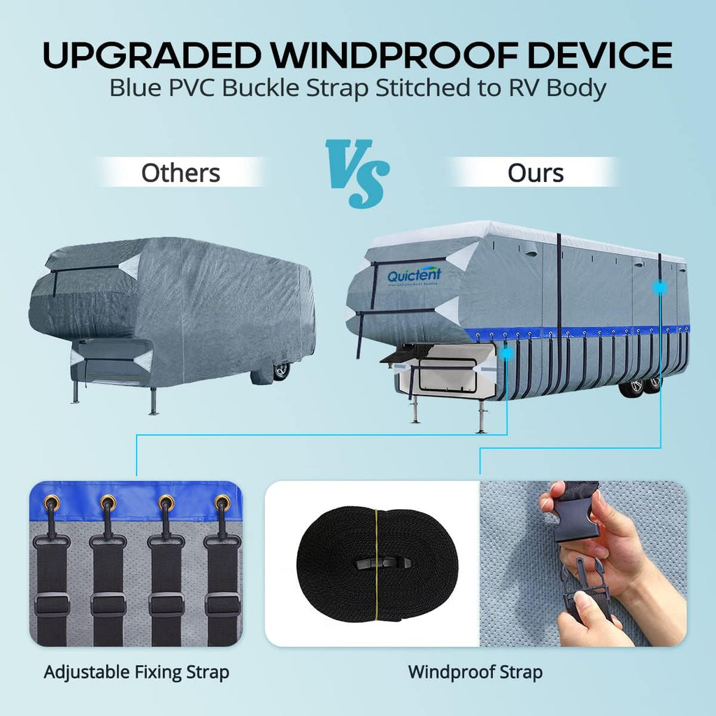 5th Wheel RV Cover with 2 Windproof Straps and 4 Tire Covers W62690