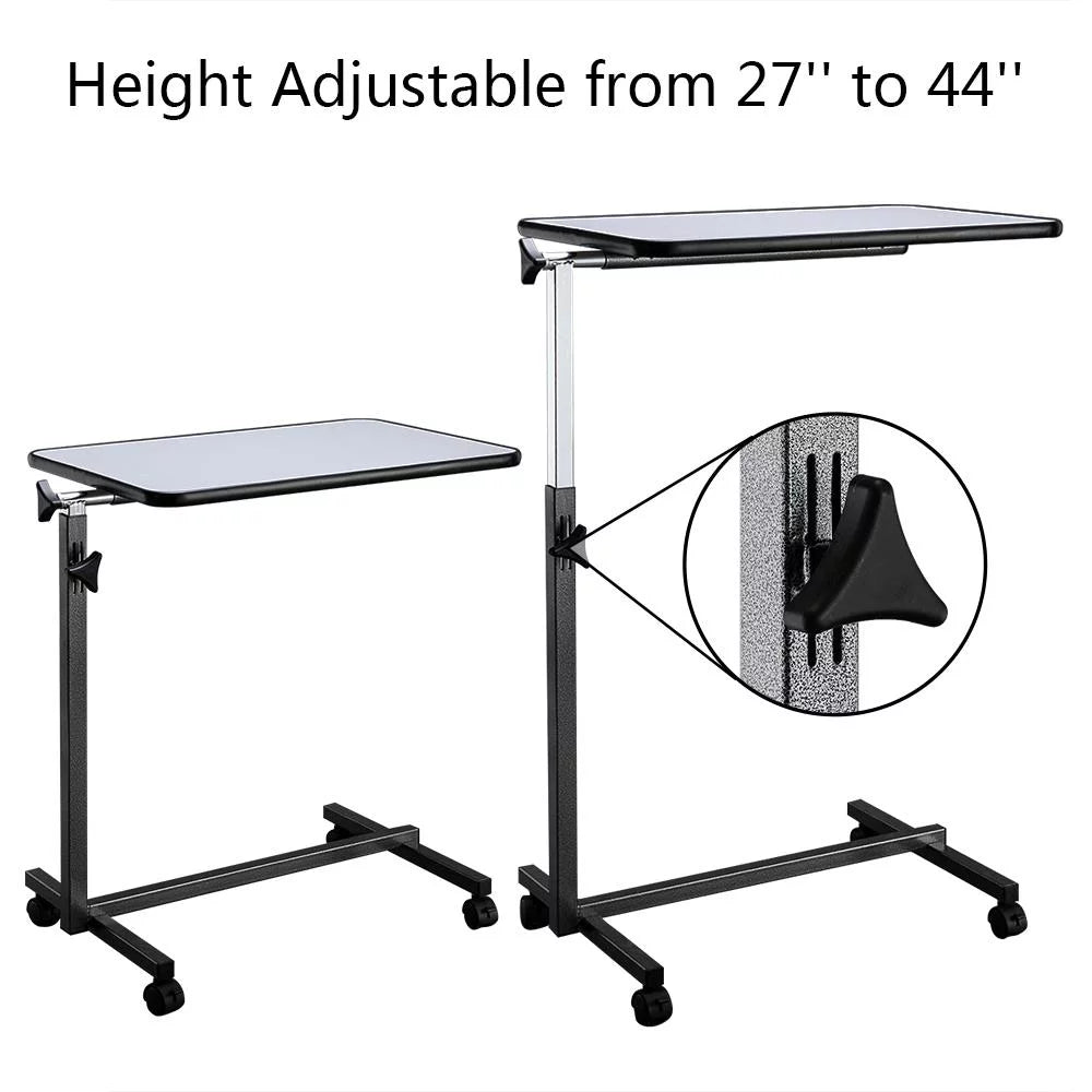 Adjustable Overbed Bedside Table with Wheels Gray Q738
