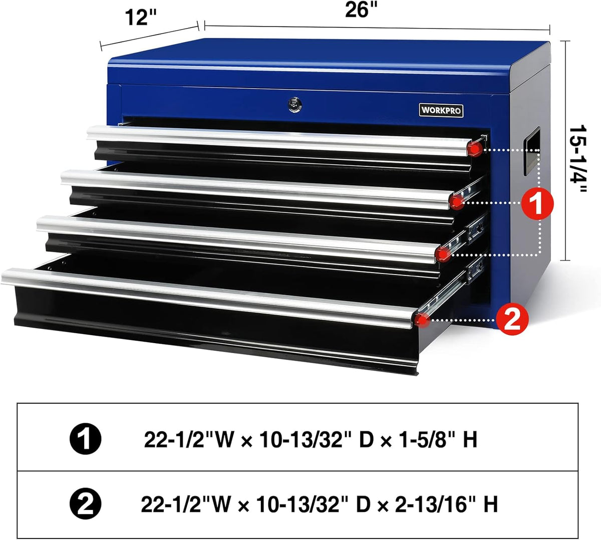 4-Drawer Metal Tool Storage Cabinet with Tray, Locking System, Drawer Liner S29357