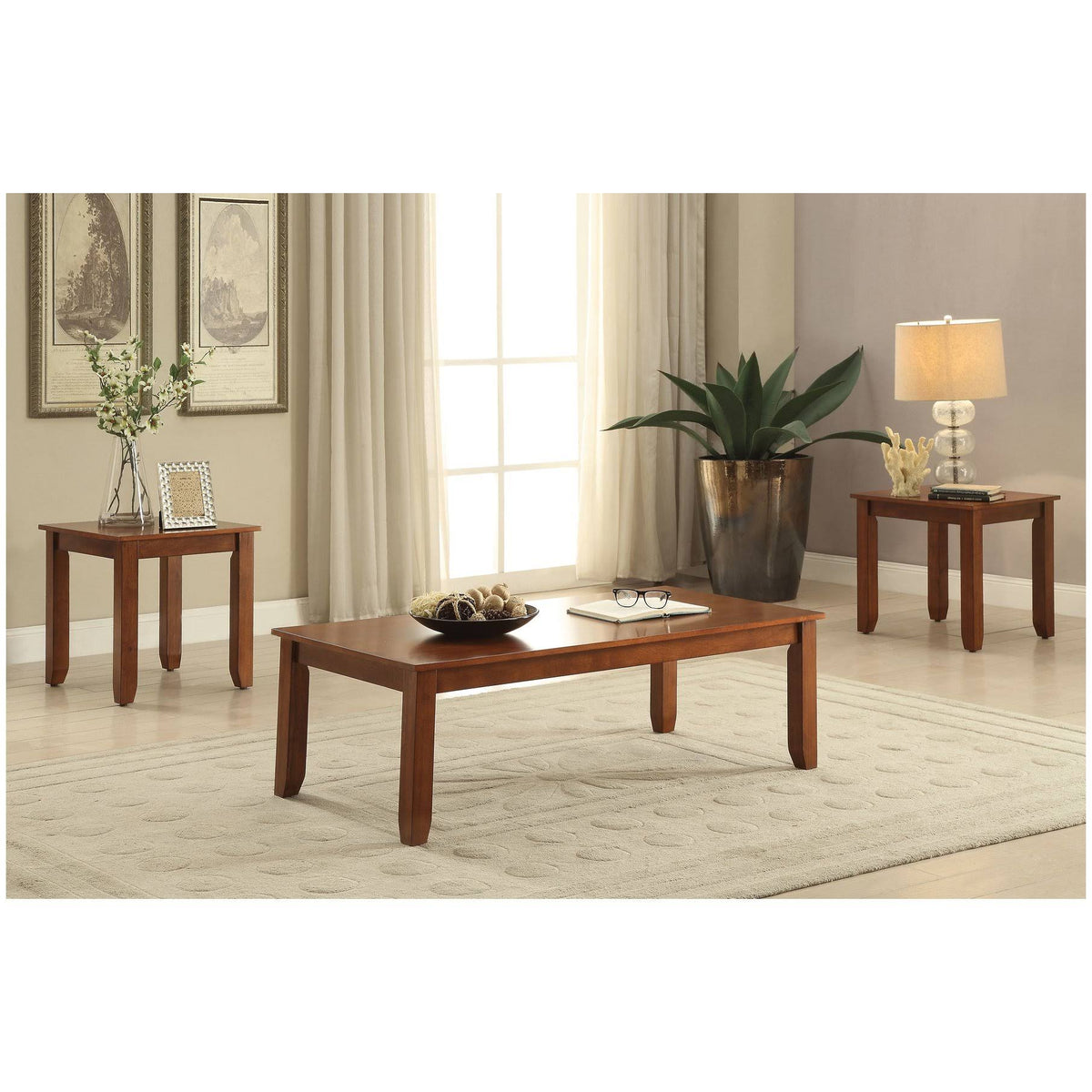 Cherry Coffee End Table Set 3 Piece U7055