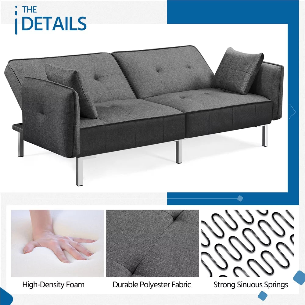 Black Fabric Covered Futon Sofa Bed with Adjustable Backrest E280