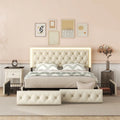 Beige Queen Upholstered Bed Frame with 4 Storage Drawers R292241