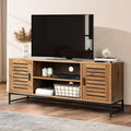 Mid-Century TV Console up to 55 Inch with Slatted Wood Doors N9401