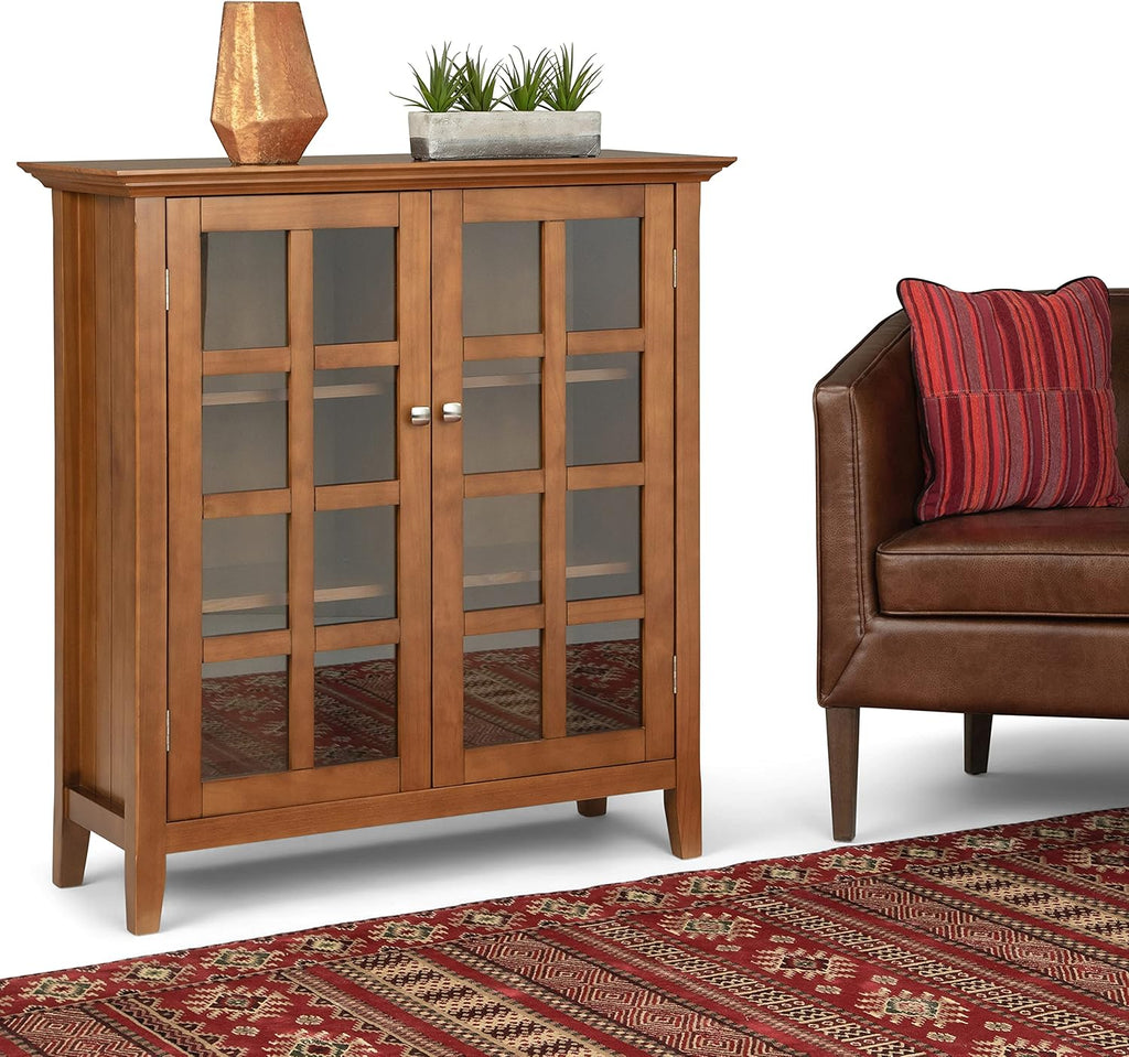 Solid Wood 39 inch Wide Storage Cabinet in Black with 2 Tempered Glass Doors and 4 Adjustable Shelves Y132849