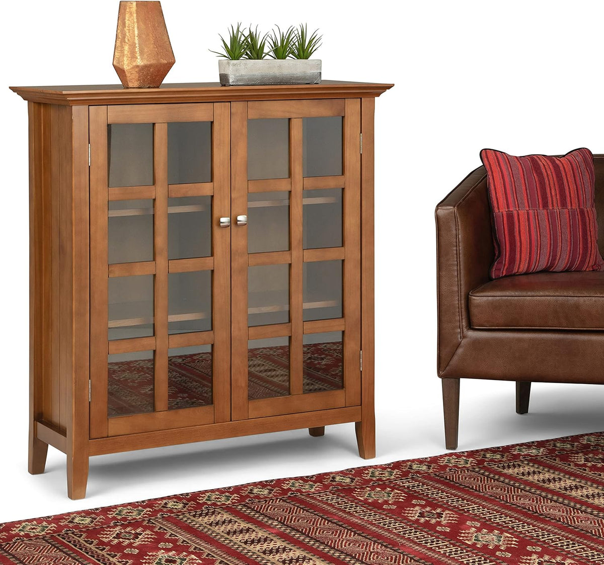 Solid Wood 39 inch Wide Storage Cabinet in Black with 2 Tempered Glass Doors and 4 Adjustable Shelves Y132849
