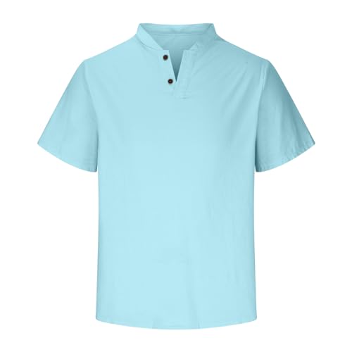 Cotton Linen Short Sleeve Henley Shirts V192