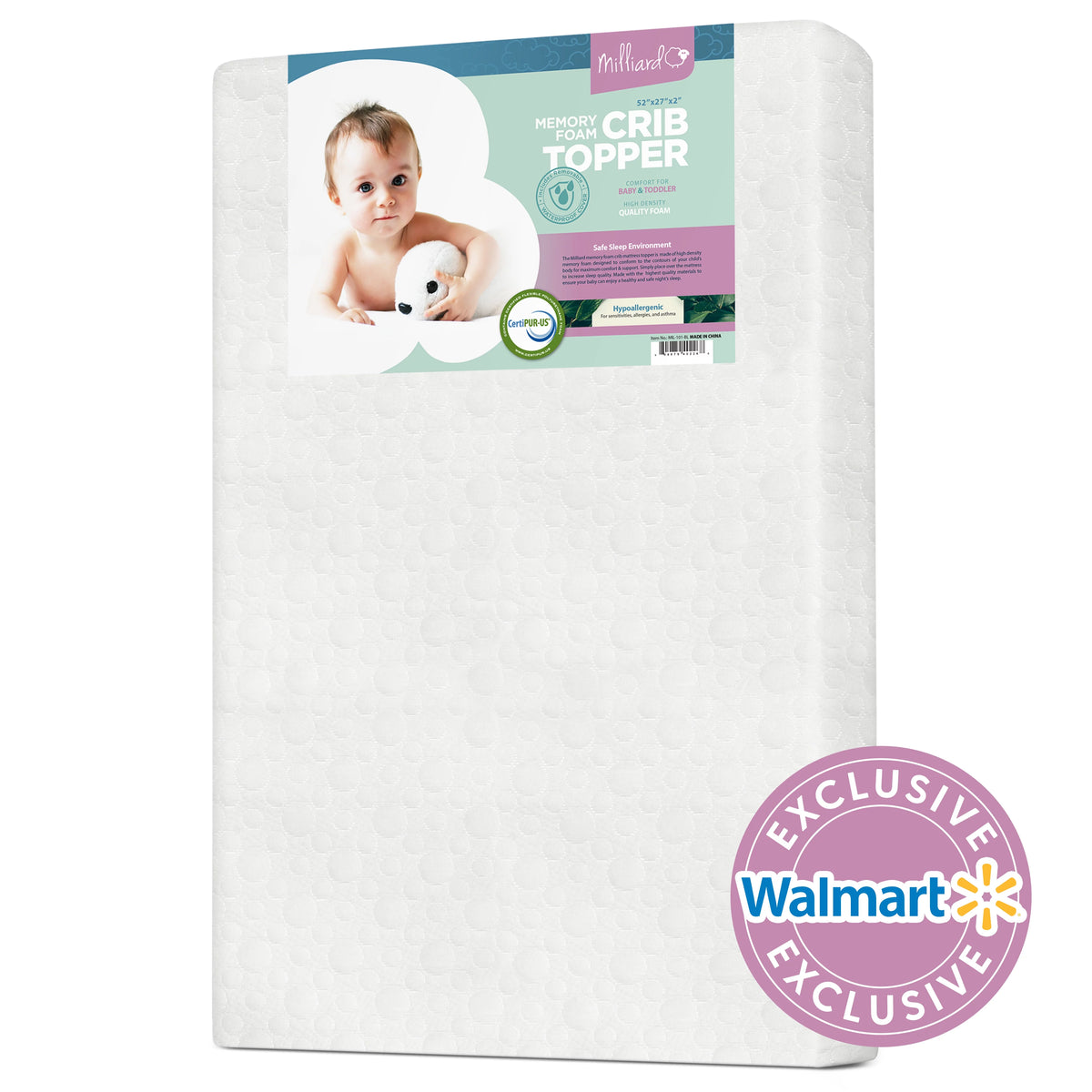 2 Ventilated Memory Foam Crib and Toddler Mattress Topper with Waterproof Cotton Cover N917