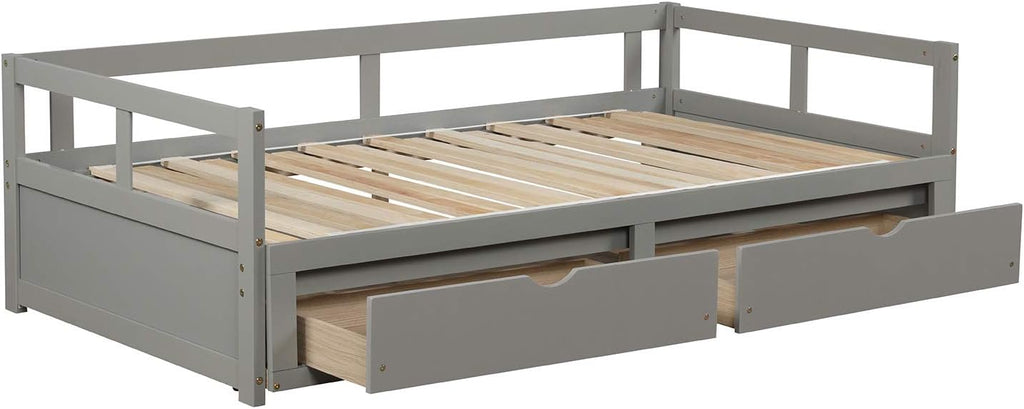 Grey Wooden Daybed with Trundle Bed and Two Storage Drawers N833686