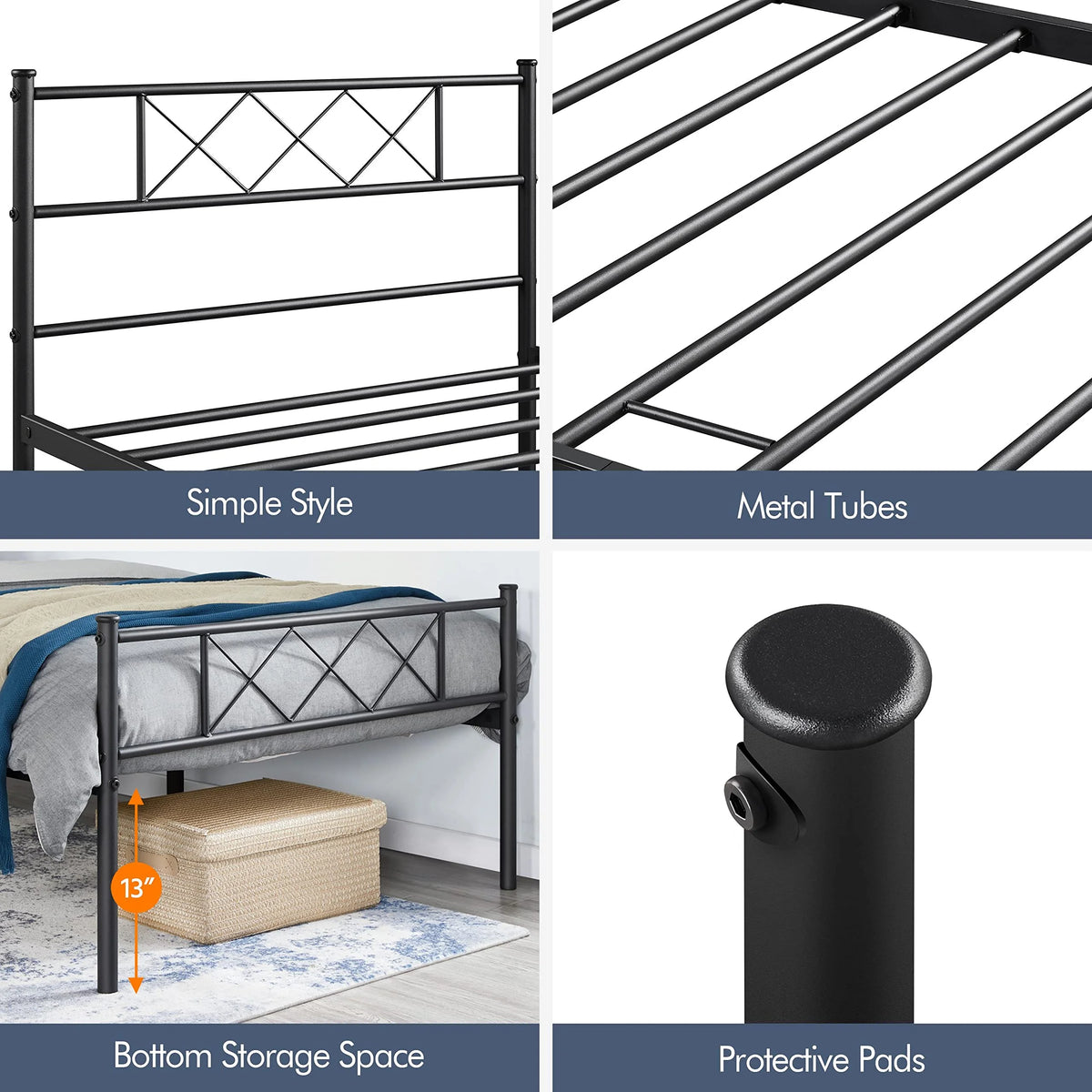 Black Twin Metal Platform Bed Frame with Headboard and Footboard T128