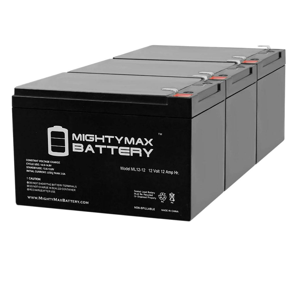 3 Pack 12V 12Ah F2 Sealed Lead Acid Rechargeable Battery S502878