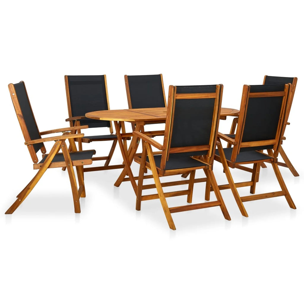 7 Piece Wooden Outdoor Patio Dining Set Folding Table 6 Foldable Adjustable Chairs Y52916