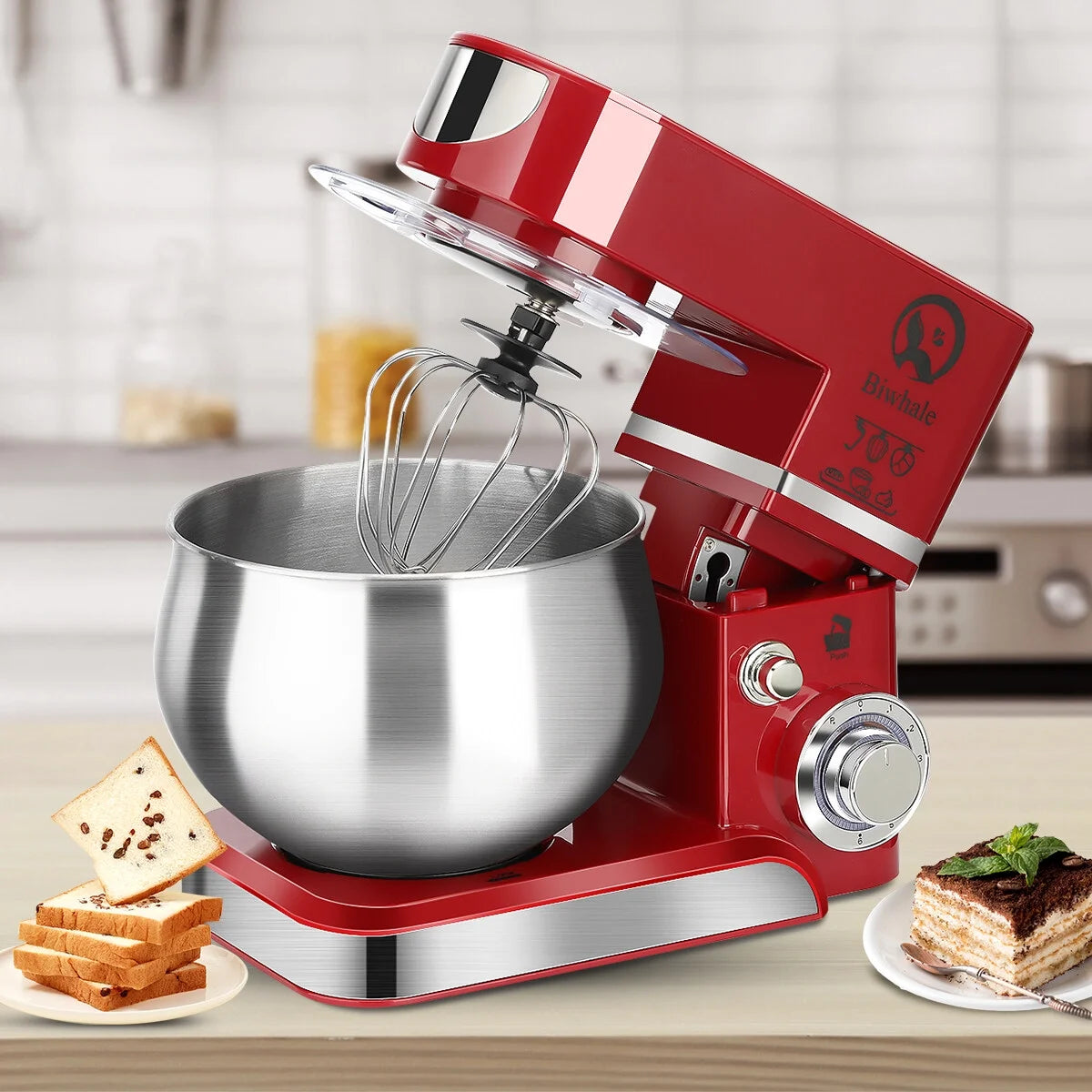 Tilt-Head Stand Mixer 5.2QT 600W 6 Speeds Red S874