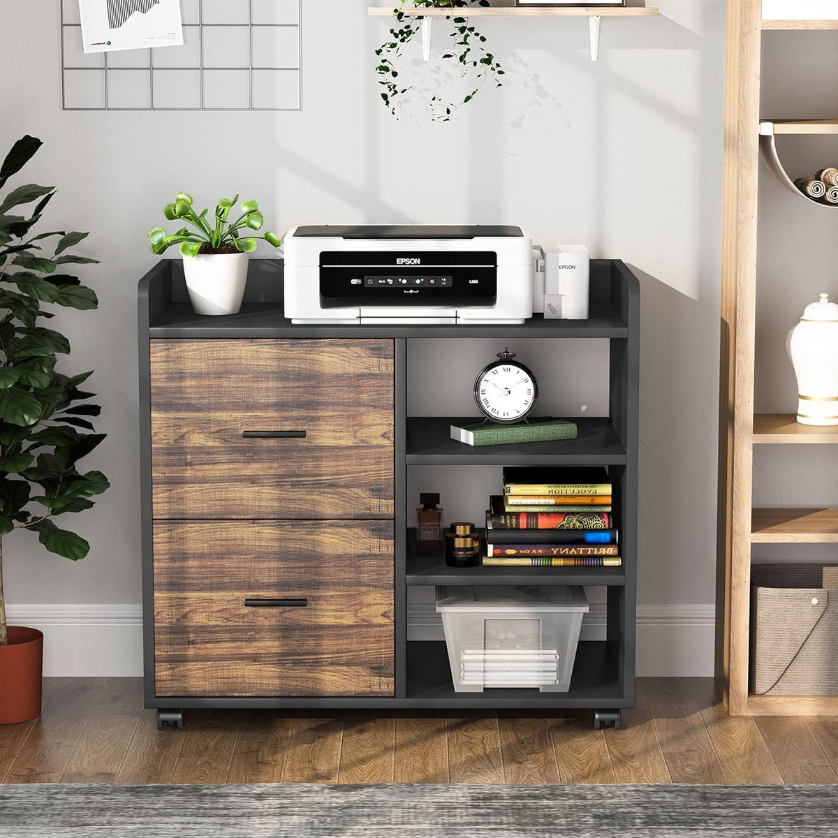2-Drawer Mobile File Cabinet with 3 Open Shelves A56417