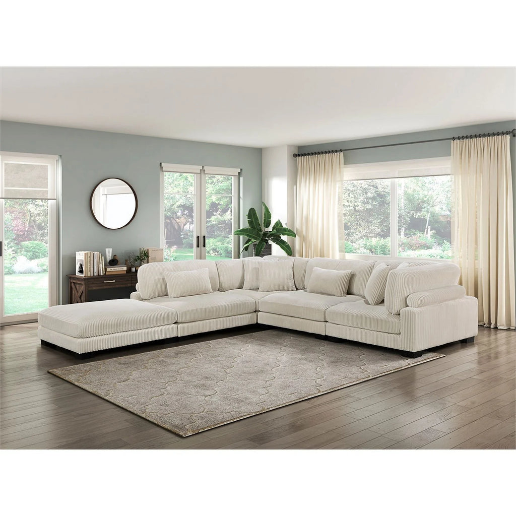 Beige 5-Piece Corduroy Fabric Modular Sectional W521