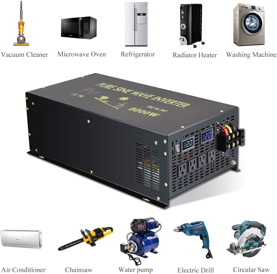 8000 Watt Pure Sine Wave Inverter 12V DC to 120V AC Q783200