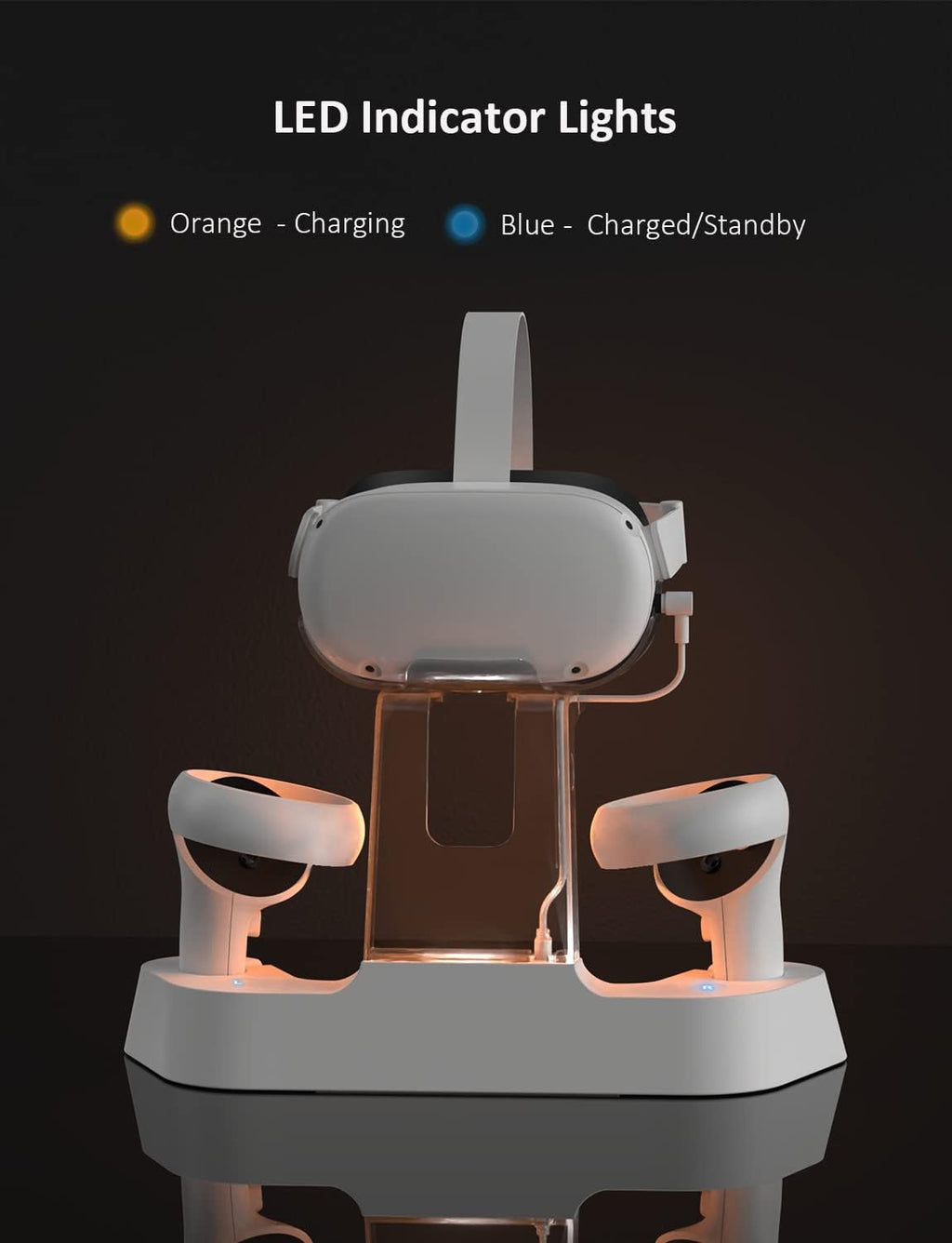 Enhanced Charging Dock with LED Light for Oculus Quest 2, Headset Display Holder and Controller Mount, 2 Rechargeable Batteries, USB-C Charger and Cable Pack of 2 P244879