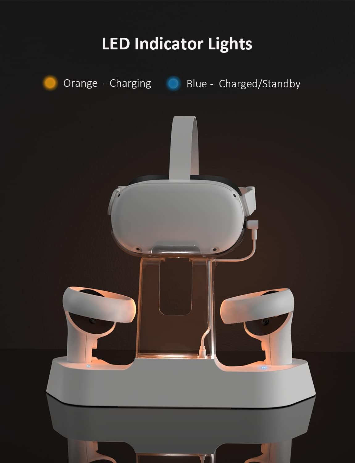 Enhanced Charging Dock with LED Light for Oculus Quest 2, Headset Display Holder and Controller Mount, 2 Rechargeable Batteries, USB-C Charger and Cable Pack of 2 P244879