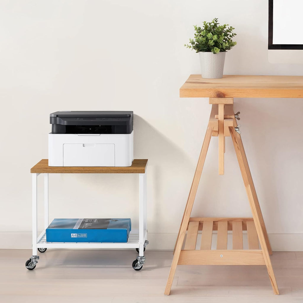 Rustic Brown and Black 2 Tier Printer Stand with Lockable Casters J2291