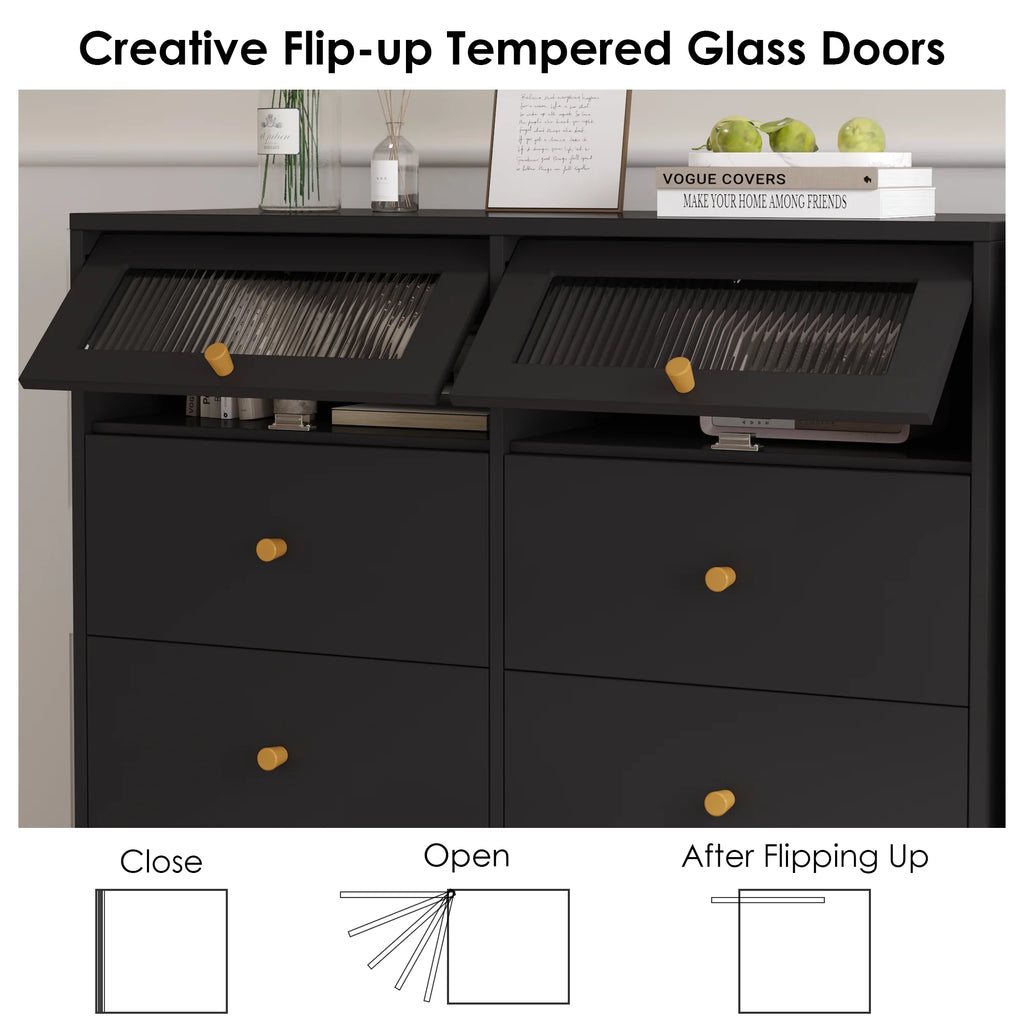 White 8 Drawer Wood Dresser with 2 Glass Doors U582