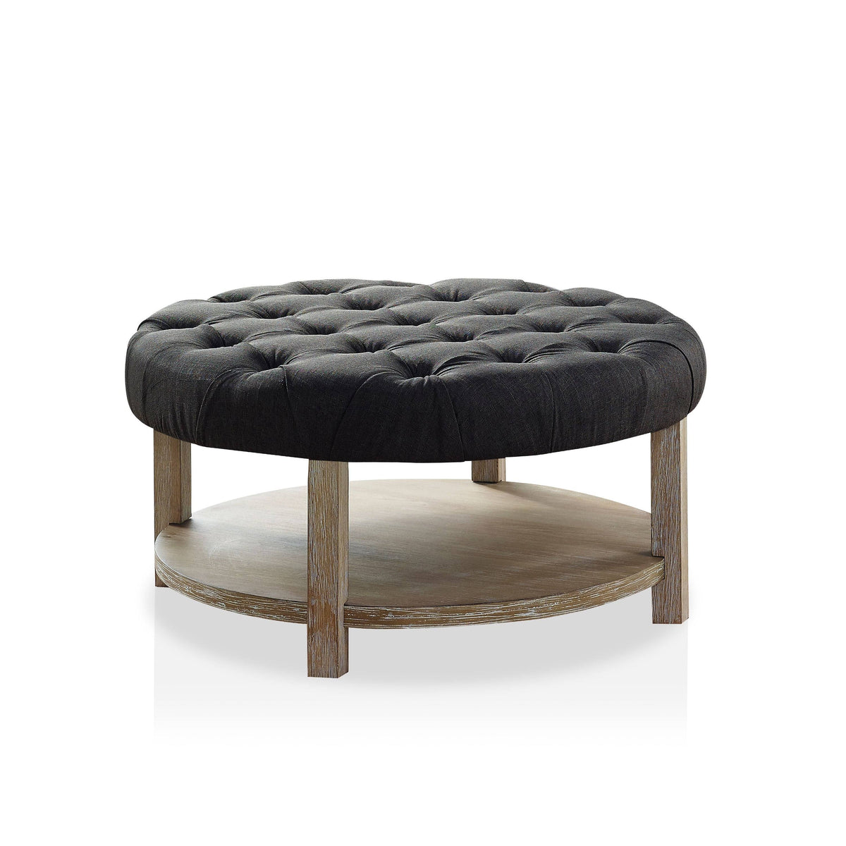 Dark Grey Round Button Tufted Ottoman Z267996
