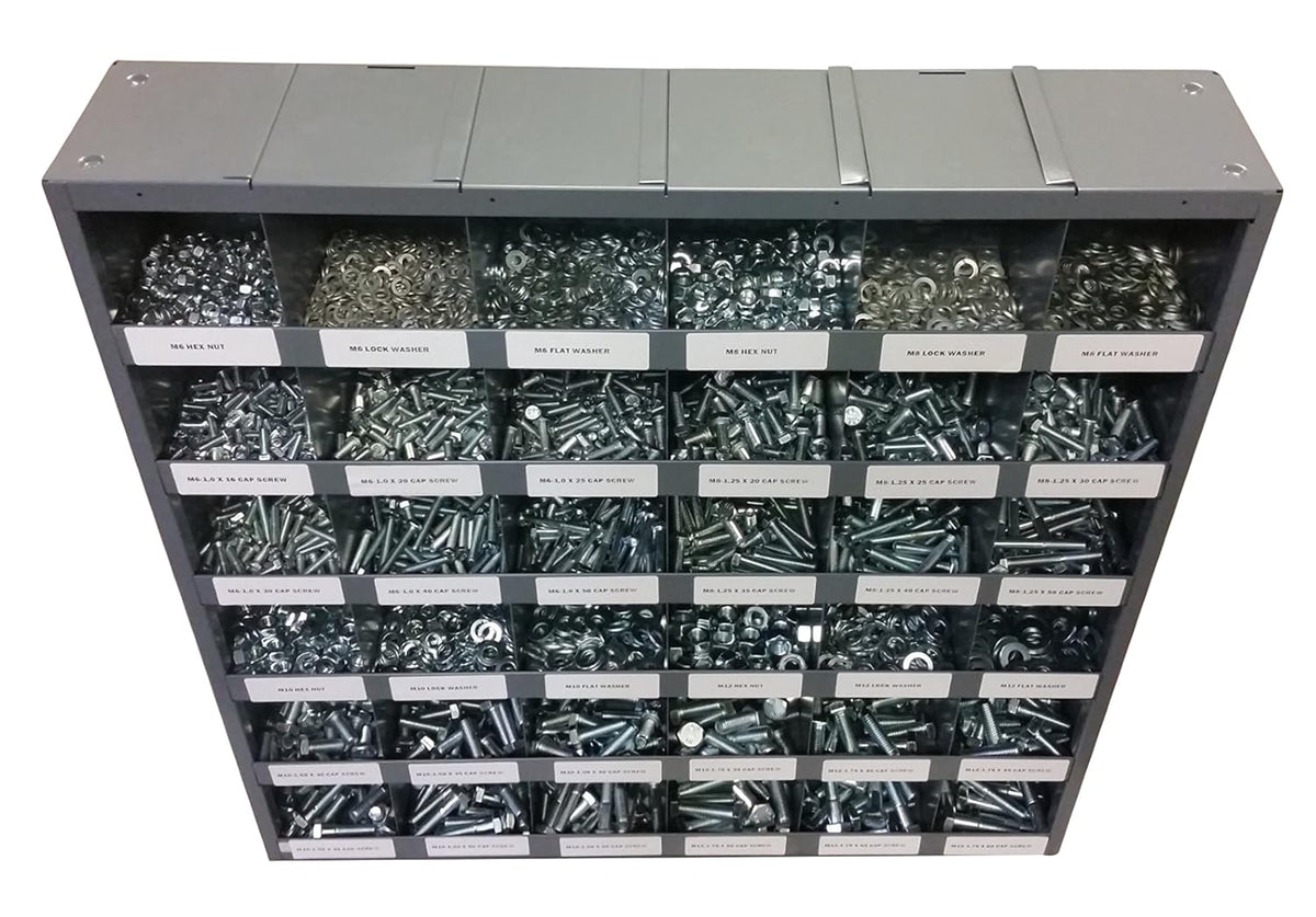 2540 Piece Metric Hex Head Cap Screw, Nut, and Washer Assortment with 40 Hole Bin O278818
