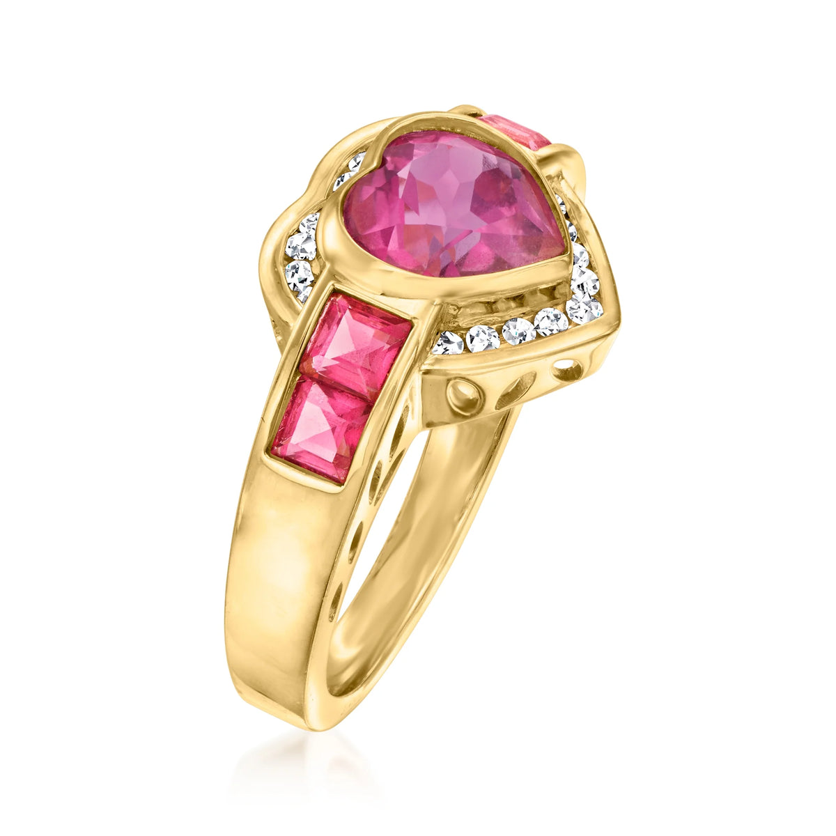 Pink Topaz and Diamond Heart Ring in 18kt Gold Over Sterling U319231