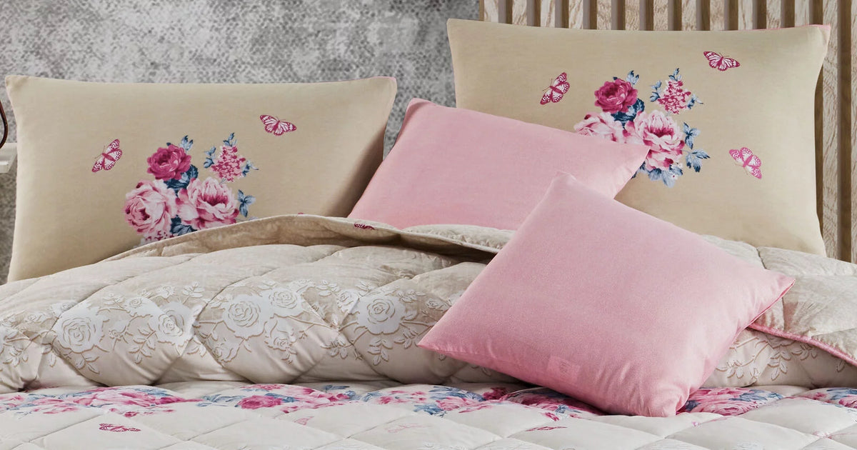 Pink Gold Floral Cotton 9 Piece Comforter Set E503398