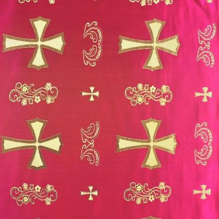 Metallic Clerical Church Cross Brocade Fabric 60 inch Wide 100% Polyester (Fuchsia / Gold) (10 O751779