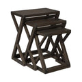 Wooden Nesting Accent Table with Geometric Design Base, Set of 3, Brown Z962793