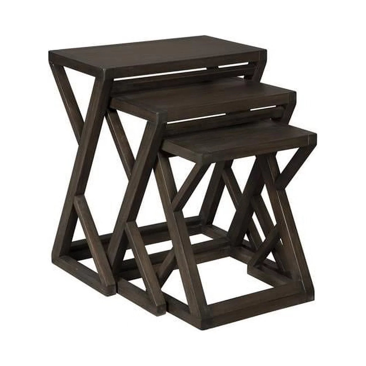 Wooden Nesting Accent Table with Geometric Design Base, Set of 3, Brown Z962793